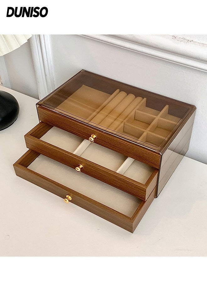 DUNISO 3 Layer Jewelry Box, Jewelry Holder Organizer with Jewelry Organizer Drawer,Jewelry Display Rack with Compartments Tray,Durable, Dustproof and Portable, for Necklaces, Rings, Earrings, Bracelets - Image 1