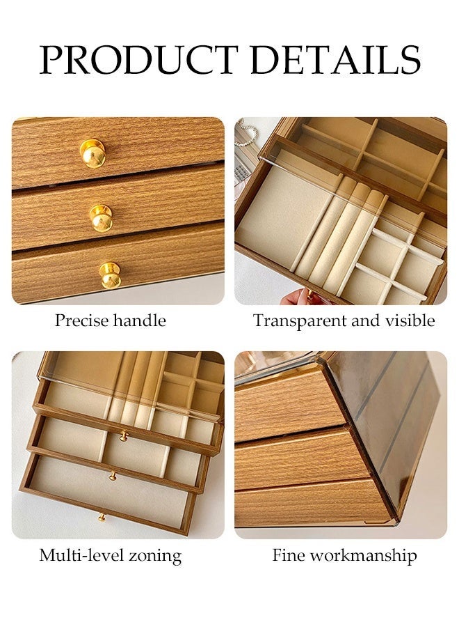 DUNISO 3 Layer Jewelry Box, Jewelry Holder Organizer with Jewelry Organizer Drawer,Jewelry Display Rack with Compartments Tray,Durable, Dustproof and Portable, for Necklaces, Rings, Earrings, Bracelets - Image 3