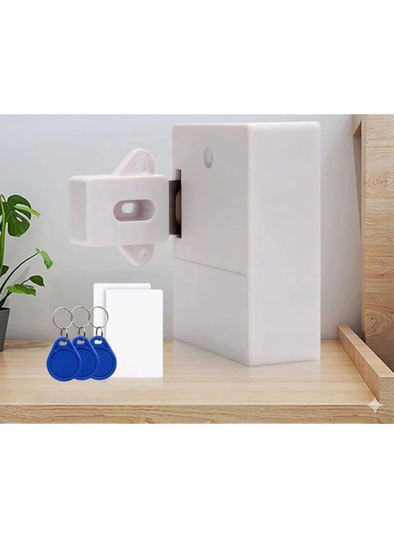 Smart Fingerprint Cabinet Lock, Hidden Electronic Drawer Lock with Fingerprint Access, Smart Cupboard Lock, Concealed Design, Includes 2 RFID Cards & Stores up to 3 Fingerprints (White) - Image 2