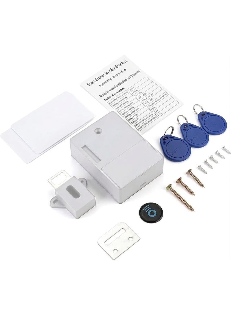 Smart Fingerprint Cabinet Lock, Hidden Electronic Drawer Lock with Fingerprint Access, Smart Cupboard Lock, Concealed Design, Includes 2 RFID Cards & Stores up to 3 Fingerprints (White) - Image 4