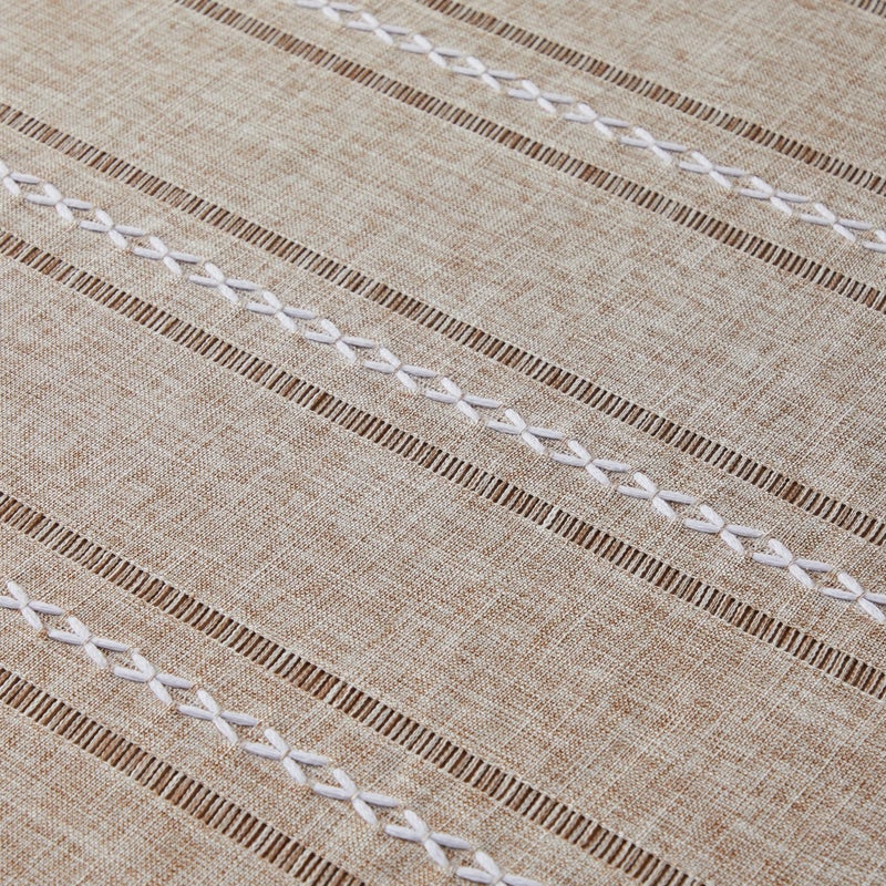 ZeeMart Hemstitched Embroidery Striped Boho Tablecloth 60 Inch Round Natural, Heavy Weight Farmhouse Burlap Linen Neutral Tablecloth, Wrinkle Resistant Washable Table Cloth for Round Table - Image 5