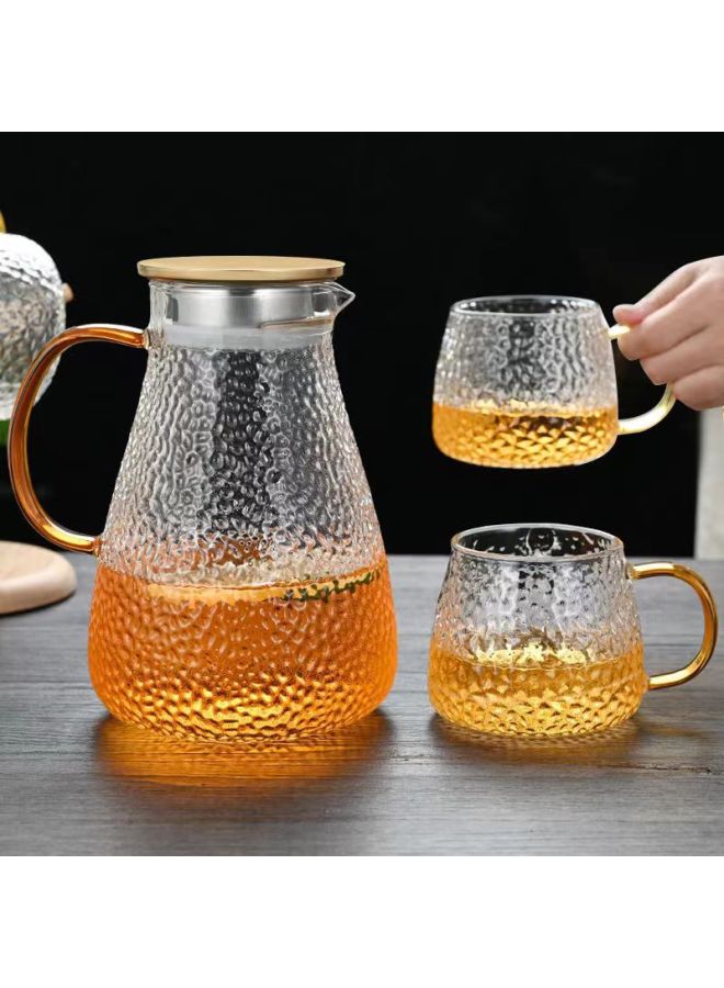 Cold Kettle Glass High Temperature Resistant Household Cold Kettle Suit Large Capacity Tie Pot Tea Kettle Cold Water Cup Juice Kettle-Colour:Silver Lid 1 Pot 6 Cups + Tray + Wooden Frame-Capacity:1800ml - Image 5