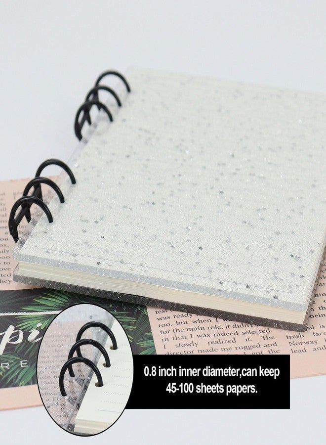 MultiBey A5 Binder 6-Ring Frosted Acrylic Binder Notebook Cover, Black Metal Round Ring with 45 Sheets Lined Inner Papers, A5 Planner Budget Binder(Shine) - Image 3