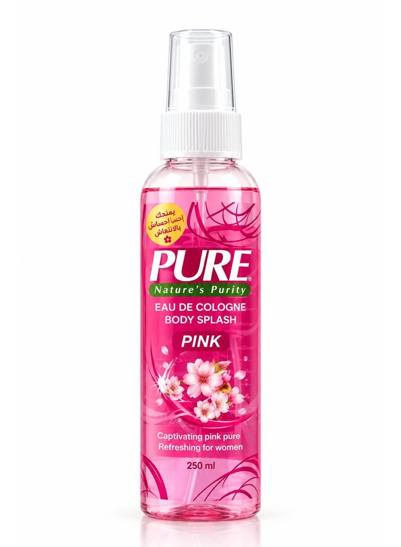 PURE Pink Body Splash Eau de Cologne for Women, Refreshing Floral Scent, 250ml - Image 1