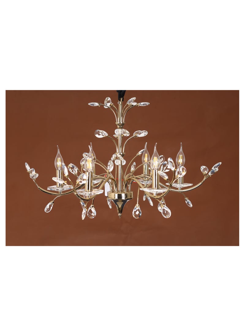 Kandil Egypt 6-Arm Gazelle Chandelier, Almond Branch, Code 5738, With Solitaire Gold Crystal 