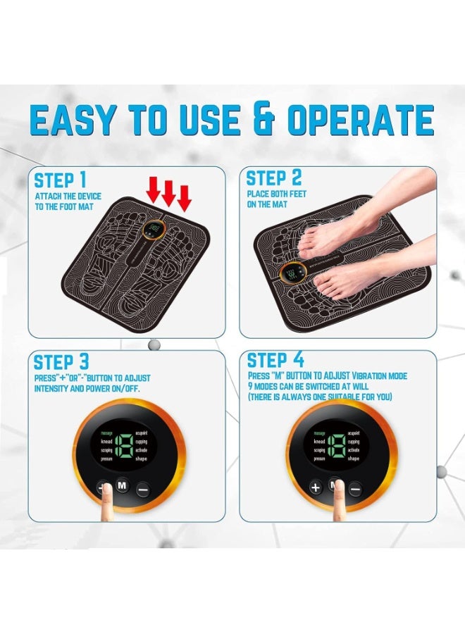 بساط تدليك القدم الحيوي EMS، بساط تدليك كهربائي محمول قابل للطي مع 6 أوضاع و9 مستويات كثافة، يخفف من تصلب العضلات ويخفف آلام القدمين والساقين، قابل لإعادة الشحن عبر USB - Image 5