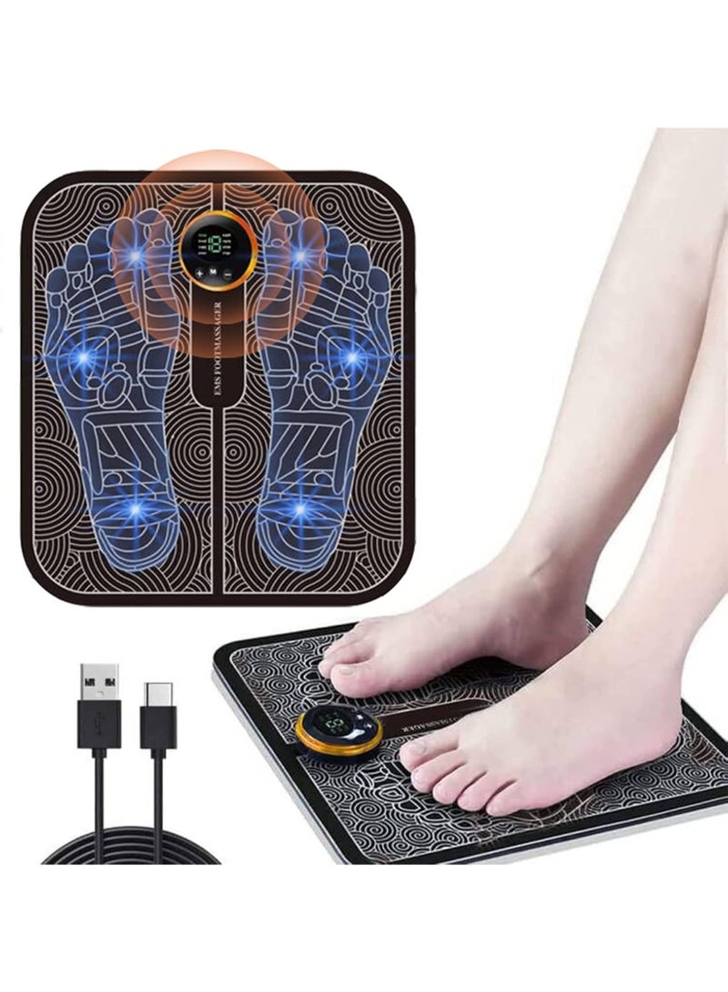 بساط تدليك القدم الحيوي EMS، بساط تدليك كهربائي محمول قابل للطي مع 6 أوضاع و9 مستويات كثافة، يخفف من تصلب العضلات ويخفف آلام القدمين والساقين، قابل لإعادة الشحن عبر USB - Image 1