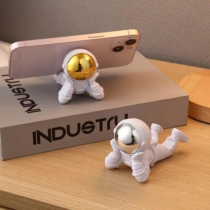 Street27® Astronaut Figurine Creative Phone Stand Holder Desk Accessories Tabletop Statue for Gift Gifting Items, Cool Cell Phone Stand for Smartphones Tablet (Silver) - Image 2