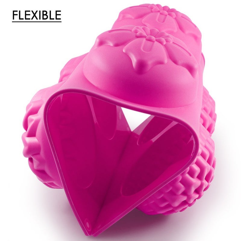 SENHAI 6-Cavity Silicone Flower Shape Cake Molds, SENHAI 3 Packs Fondant Shape Decorating Ice Cube Trays for Homemade Cake Chocolate Cupcake - Purple Blue Pink - Image 4
