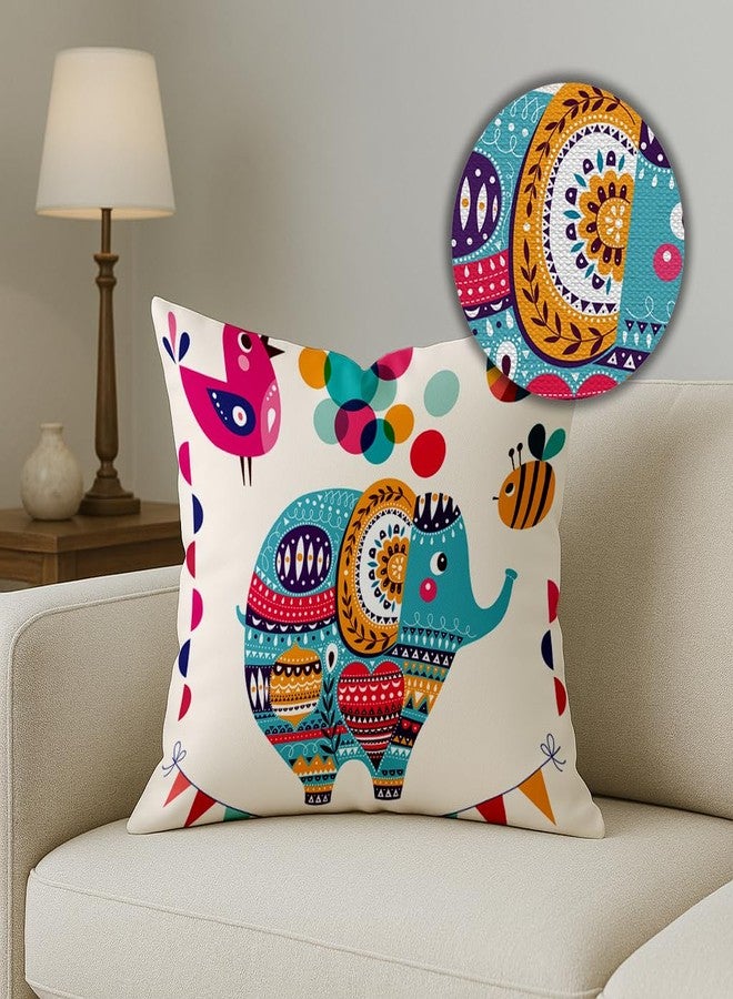 STITCHNEST Set of 5 Polycotton Cushion Covers - 18x18 Inches - Multicolor Elephant & Jungle Print - Playful Cushion Covers for Kids Room, Sofa & Living Room Decor - Image 3