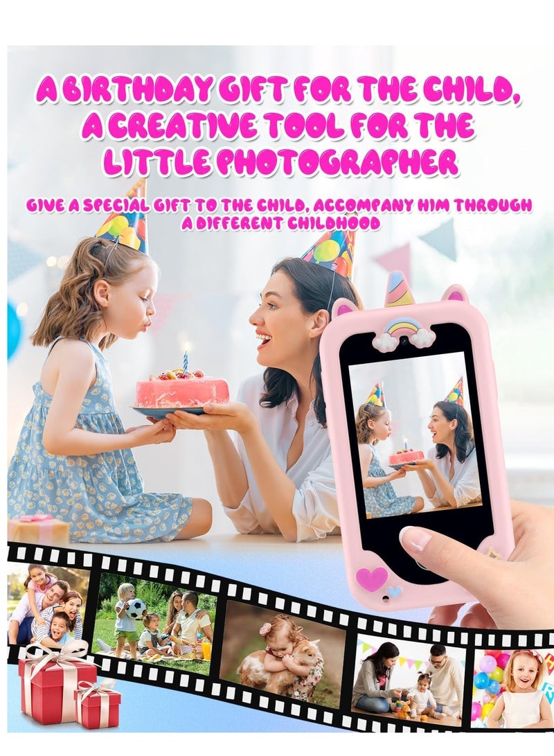 تلفون اطفال صغي هاتف للأطفال للبنات، هدايا عيد الميلاد للفتيات بعمر 3 4 5 6 7 8 سنوات، ألعاب تعليمية تعمل باللمس للفتيات بعمر 3-11 سنة مع كاميرا مزدوجة وبطاقة SD 8G (وردي) - Image 3