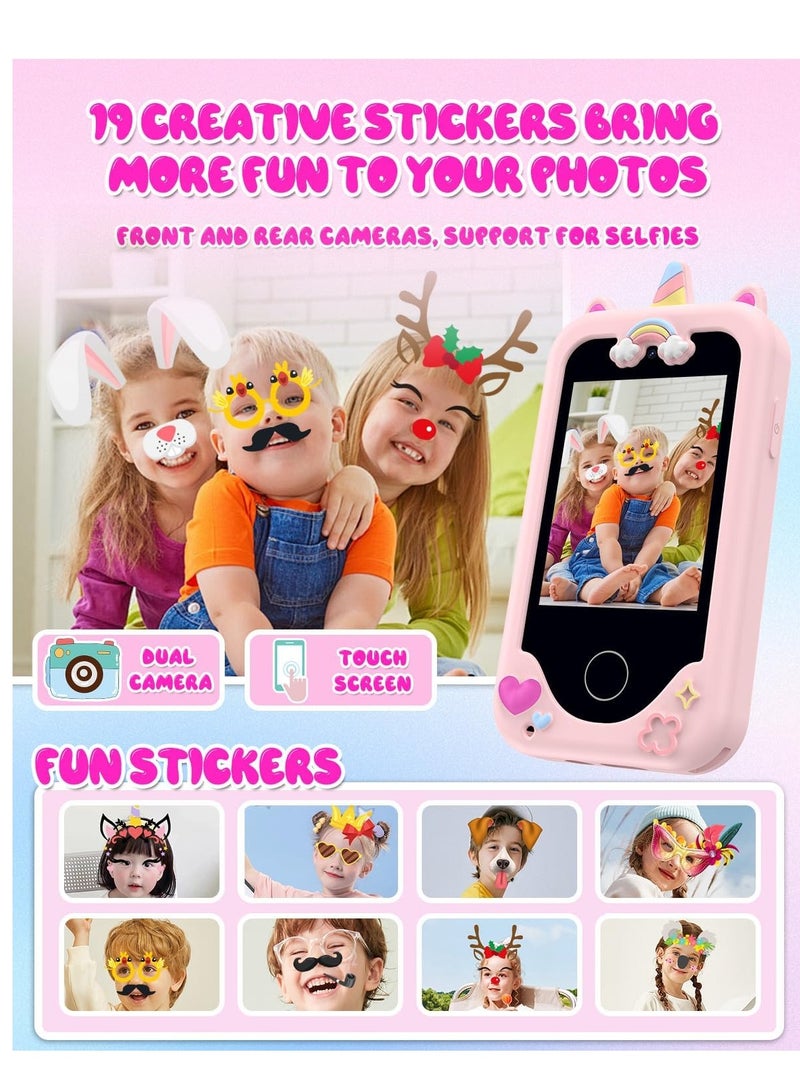 تلفون اطفال صغي هاتف للأطفال للبنات، هدايا عيد الميلاد للفتيات بعمر 3 4 5 6 7 8 سنوات، ألعاب تعليمية تعمل باللمس للفتيات بعمر 3-11 سنة مع كاميرا مزدوجة وبطاقة SD 8G (وردي) - Image 4