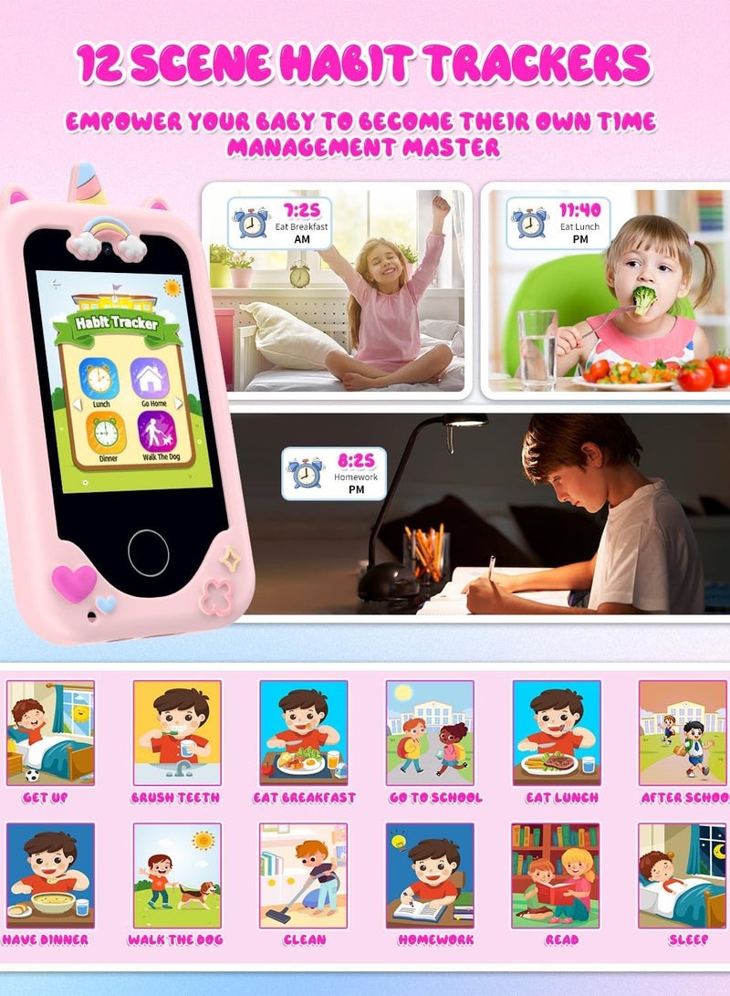 تلفون اطفال صغي هاتف للأطفال للبنات، هدايا عيد الميلاد للفتيات بعمر 3 4 5 6 7 8 سنوات، ألعاب تعليمية تعمل باللمس للفتيات بعمر 3-11 سنة مع كاميرا مزدوجة وبطاقة SD 8G (وردي) - Image 5