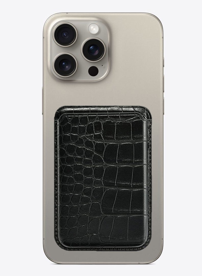 Theodor Magnetic Phone Wallet Card Holder Compatible with Apple MagSafe Wallet for iPhone 16 15 14 13 12 Series Model, Mag Safe  Wallet for Samsung Galaxy S25/S24/ S23/ S22 Series, Crocodile Black  - Image 1