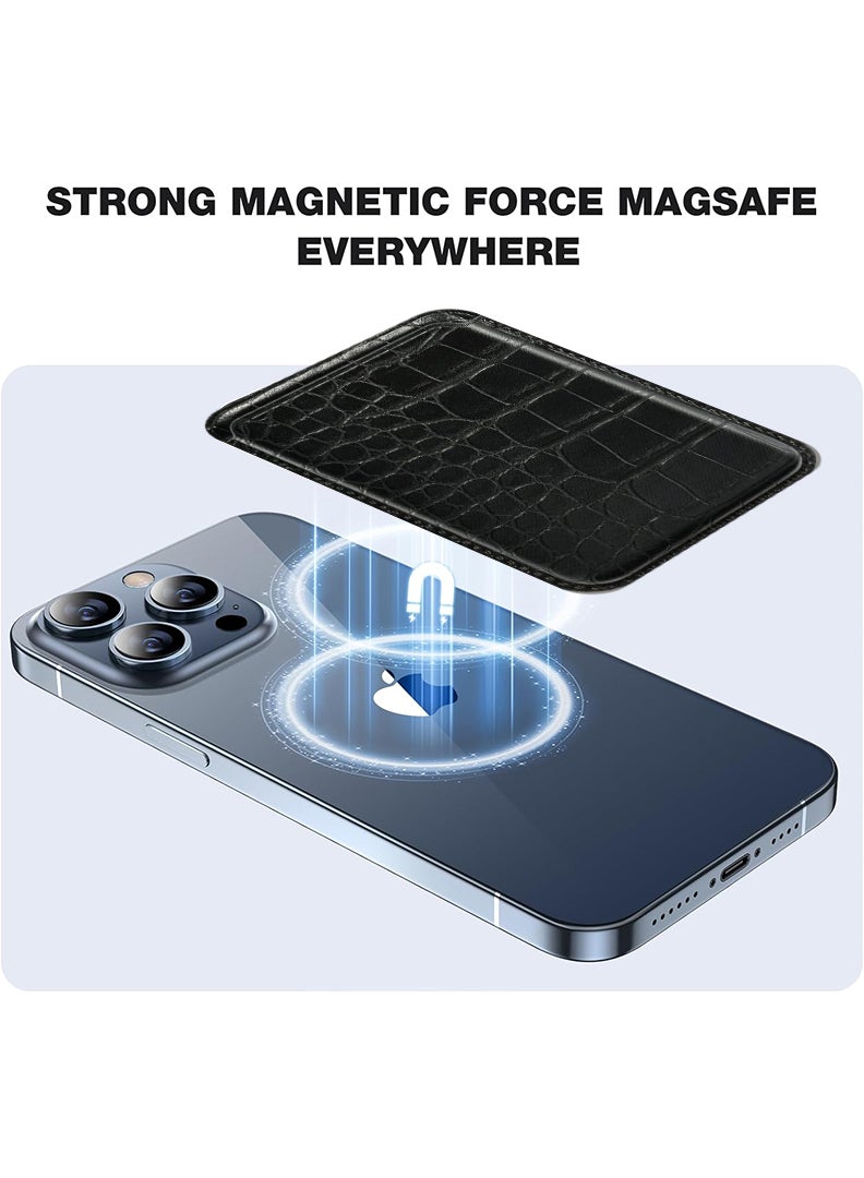 Theodor Magnetic Phone Wallet Card Holder Compatible with Apple MagSafe Wallet for iPhone 16 15 14 13 12 Series Model, Mag Safe  Wallet for Samsung Galaxy S25/S24/ S23/ S22 Series, Crocodile Black  - Image 5