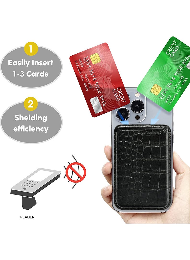 Theodor Magnetic Phone Wallet Card Holder Compatible with Apple MagSafe Wallet for iPhone 16 15 14 13 12 Series Model, Mag Safe  Wallet for Samsung Galaxy S25/S24/ S23/ S22 Series, Crocodile Black  - Image 2