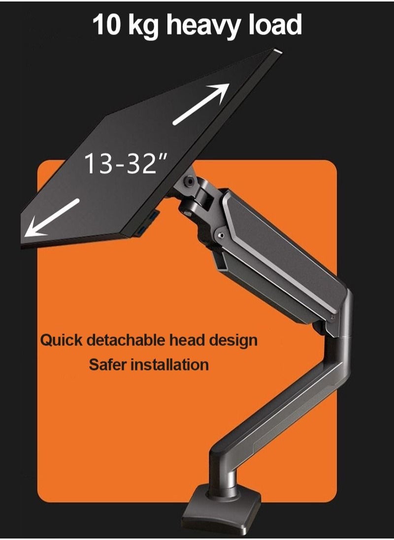 FlashHawk Aluminum Alloy Full Motion Single Monitor Arm,Air Pressure Lifting,Rotatable,Telescopic,Tilting Monitor Desktop Stand, Suitable for 13-32 Inch Screen,Load Bearing 10kg  - Image 4