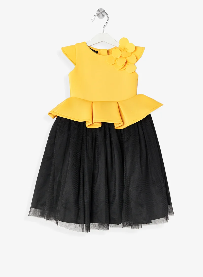 Little Golden Apple Flower Accent Dress