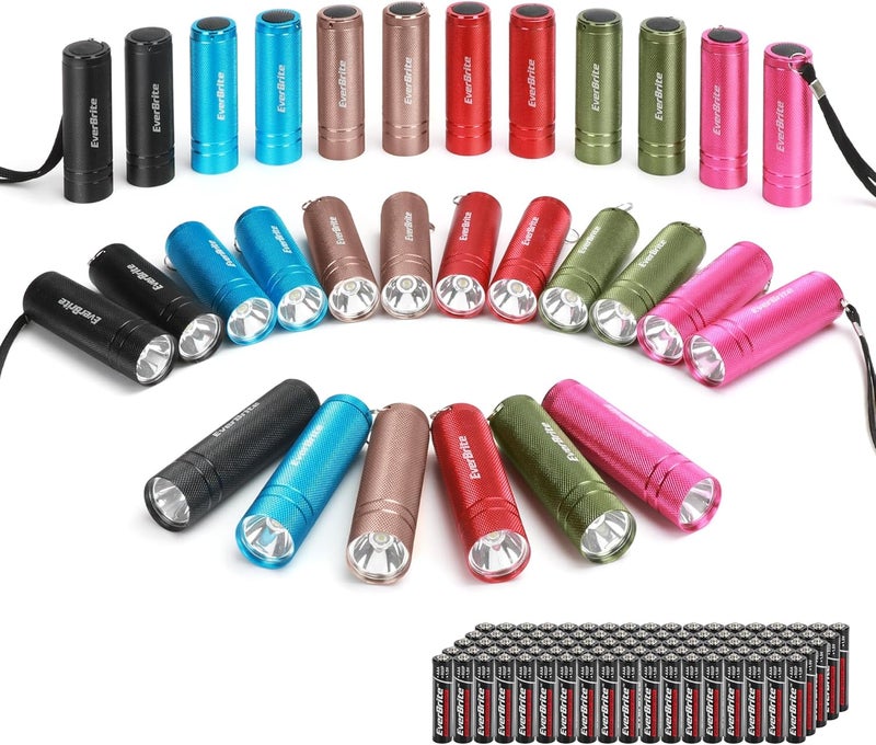 EverBrite 30-Pack Mini Flashlight Set, Aluminum LED Handheld Torches with Lanyard, Assorted Colors, 90xAAA Batteries Included for Emergency, Night Reading, Camping, Power Outage, Bulk Holiday Gifts - Image 1