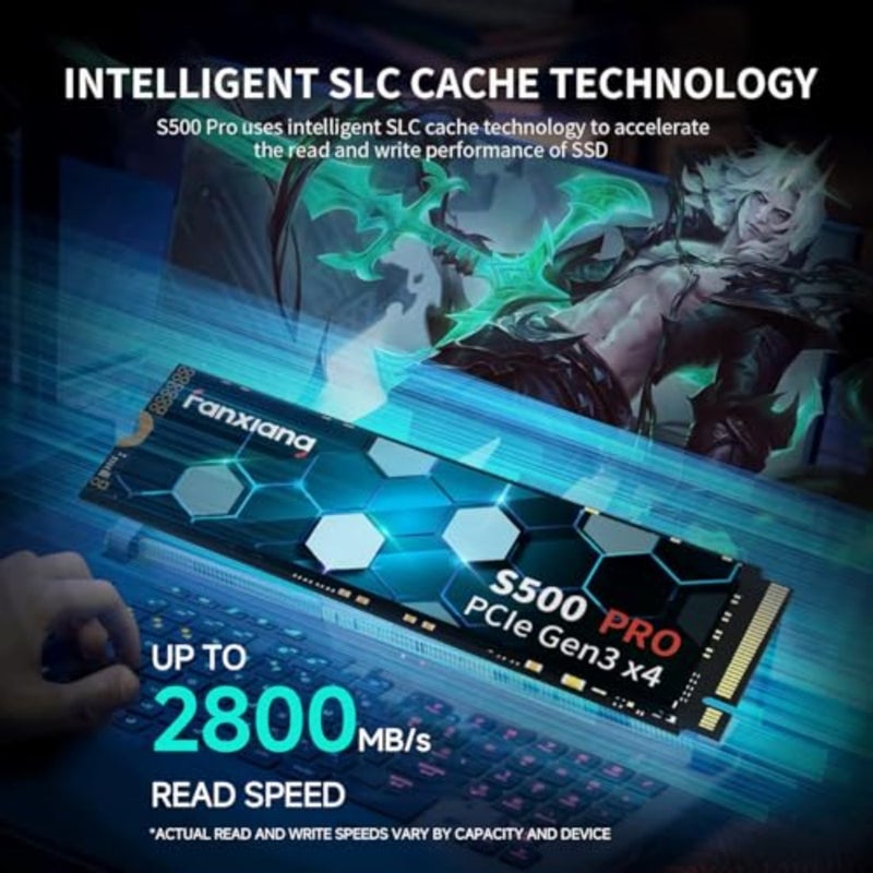 S500 Pro NVMe SSD M.2 PCIe Gen3x4 2280 محرك أقراص الحالة الصلبة الداخلي، SLC Cache 3D NAND TLC، حتى 3000 ميجابايت/ثانية - Image 2