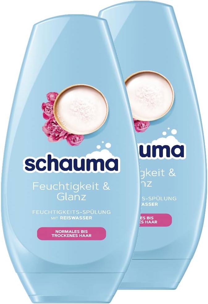 Schauma Schwarzkopf Moisturising Conditioner Moisture Shine 2 x 250 ml Hair Conditioner Makes Hair Shine Conditioner with Rice Water for Normal to Dry Hair