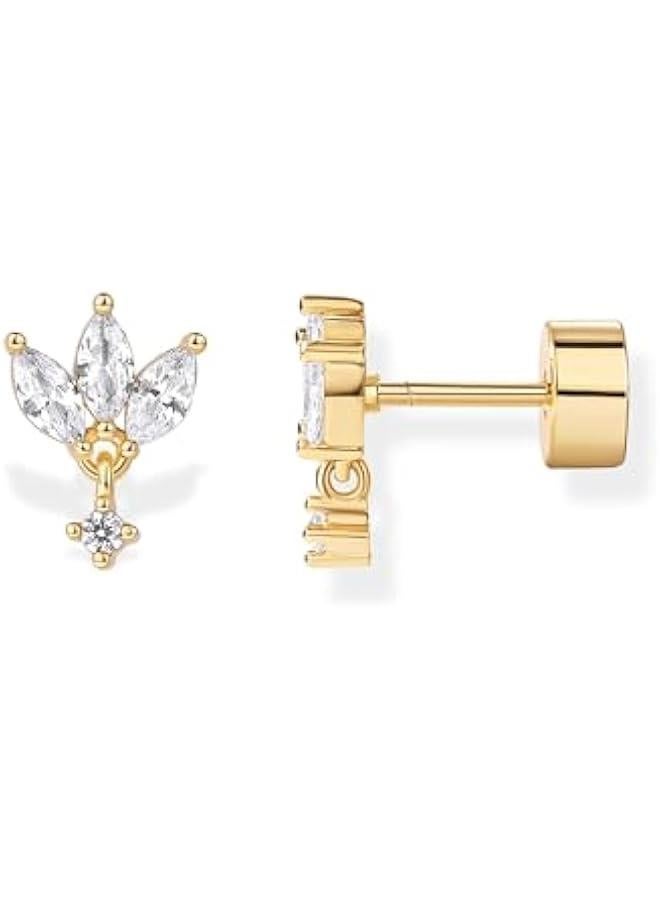 PAVOI 14K Gold Plated Sentimental Dangle Flat Back Earrings for Women | Helix and Cartilage Pearl Cluster Triangle Lotus Pear Marquise Cubic Zirconia Screw Back Earring Pair  - Image 1