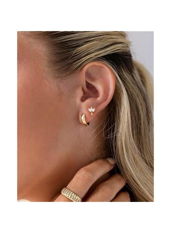 PAVOI 14K Gold Plated Sentimental Dangle Flat Back Earrings for Women | Helix and Cartilage Pearl Cluster Triangle Lotus Pear Marquise Cubic Zirconia Screw Back Earring Pair  - Image 2