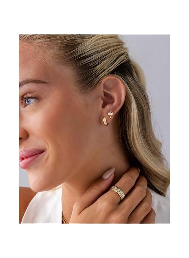 PAVOI 14K Gold Plated Sentimental Dangle Flat Back Earrings for Women | Helix and Cartilage Pearl Cluster Triangle Lotus Pear Marquise Cubic Zirconia Screw Back Earring Pair  - Image 4