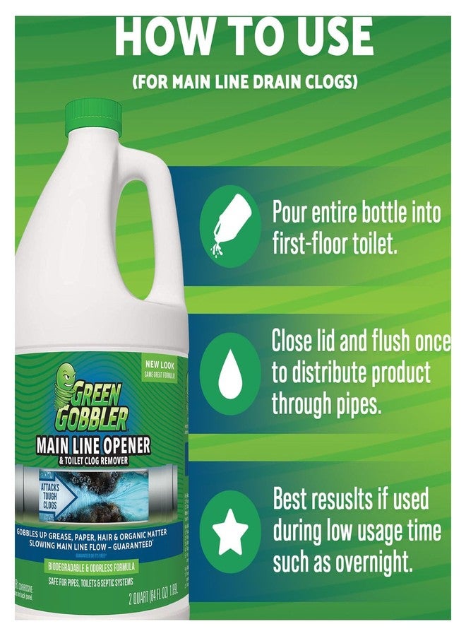 Green Gobbler Ultimate Main Drain Opener | Drain cleaner Hair Clog Remover | Works On Main Lines, Sinks, Tubs, Toilets, Showers, Kitchen Sinks | 64 fl. oz. - Image 4