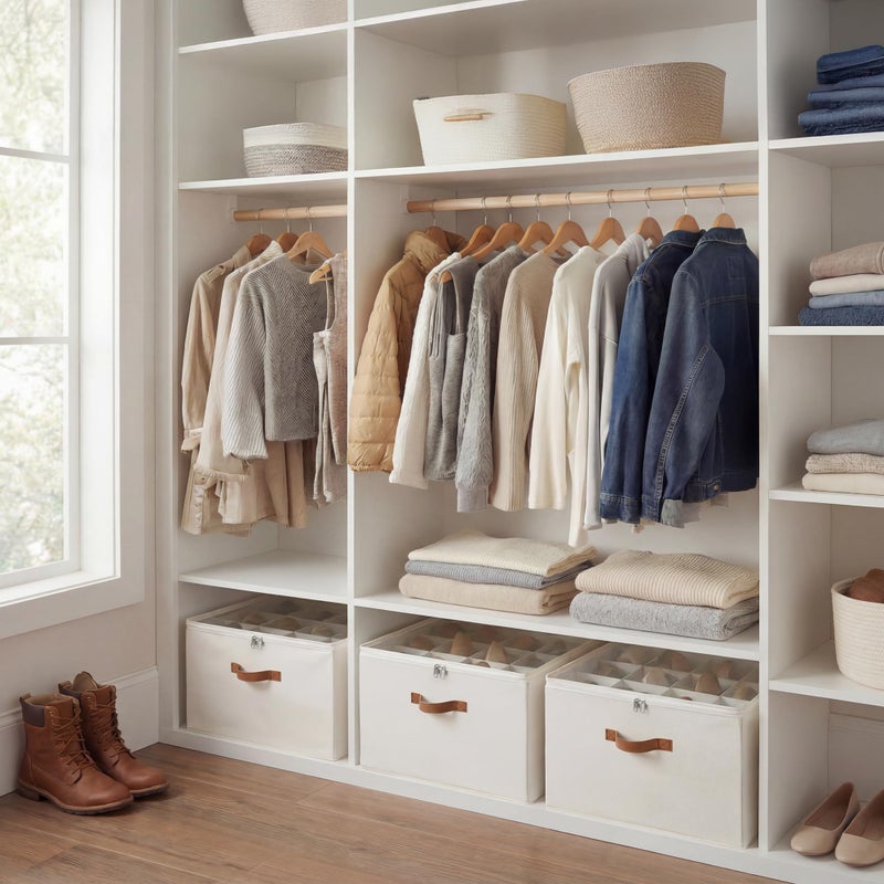 StorageWorks 2 Pack Shoe Organizer for Closet, Foldable Shoe Storage Box with Adjustable Dividers, Fabric Shoes Container, Stackable Storage Bins for Boots, Sneakers, Fits up to 16-32 Pairs, Beige - Image 4