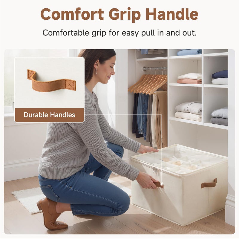 StorageWorks 2 Pack Shoe Organizer for Closet, Foldable Shoe Storage Box with Adjustable Dividers, Fabric Shoes Container, Stackable Storage Bins for Boots, Sneakers, Fits up to 16-32 Pairs, Beige - Image 5