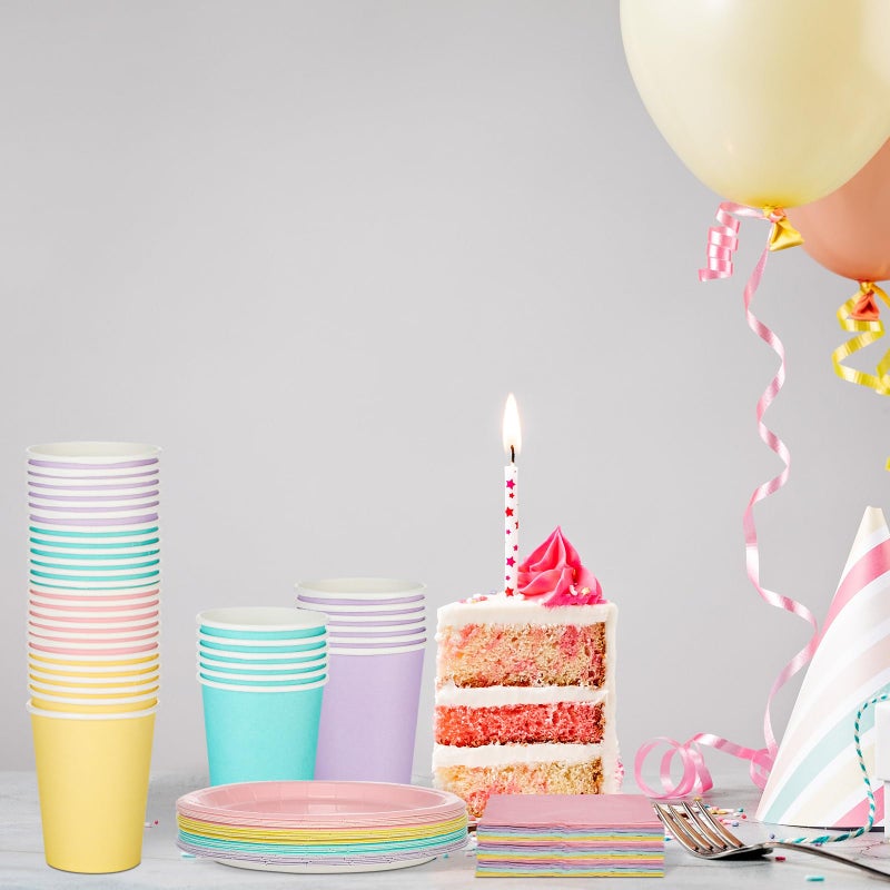 meekoo 72 Pcs Pastel Party Supplies Pastel 7"" Disposable Paper Plates Napkins and Paper Cups Serve 24 Guests  Rainbow Tableware Sets for Birthday Wedding Baby Shower Party Decoration - Image 5