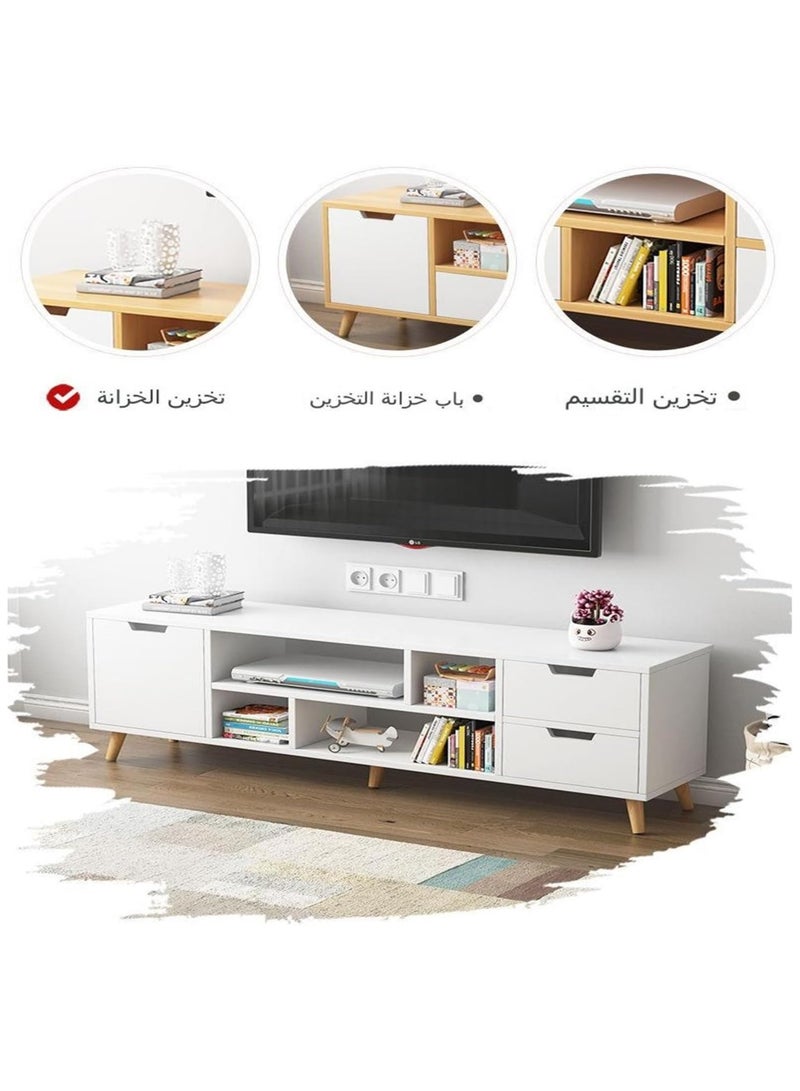 Generic TV Table with Solid Wood Table Legs TV Cabinet TV Stand with Drawers Floor Standing Coffee Table  for Living Room(140*30*38cm) - Image 3