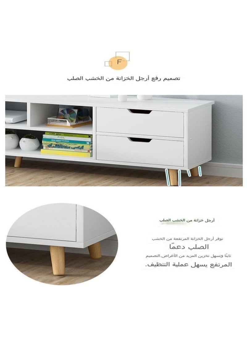 Generic TV Table with Solid Wood Table Legs TV Cabinet TV Stand with Drawers Floor Standing Coffee Table  for Living Room(140*30*38cm) - Image 4