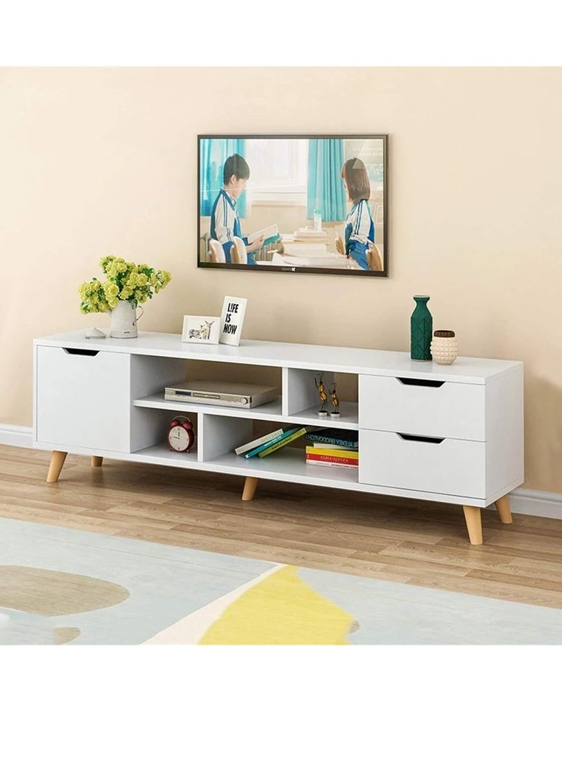 Generic TV Table with Solid Wood Table Legs TV Cabinet TV Stand with Drawers Floor Standing Coffee Table  for Living Room(140*30*38cm) - Image 1