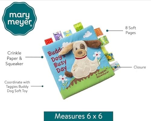 Mary Meyer Taggies Touch & Feel Soft Cloth Book with Crinkle Paper and Squeaker, Buddy Dog - Image 4