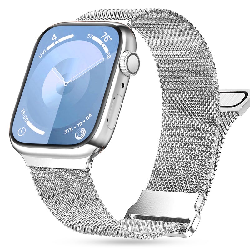 Mazuboho حزام ميلانيزي من الفولاذ المقاوم للصدأ متوافق مع ساعة آبل سيريس ألترا/10/9/8/7/6/5/4/3/2/1/SE - حزام شبكي مغناطيسي قابل للتعديل 49/45/44/42 مم - Image 2