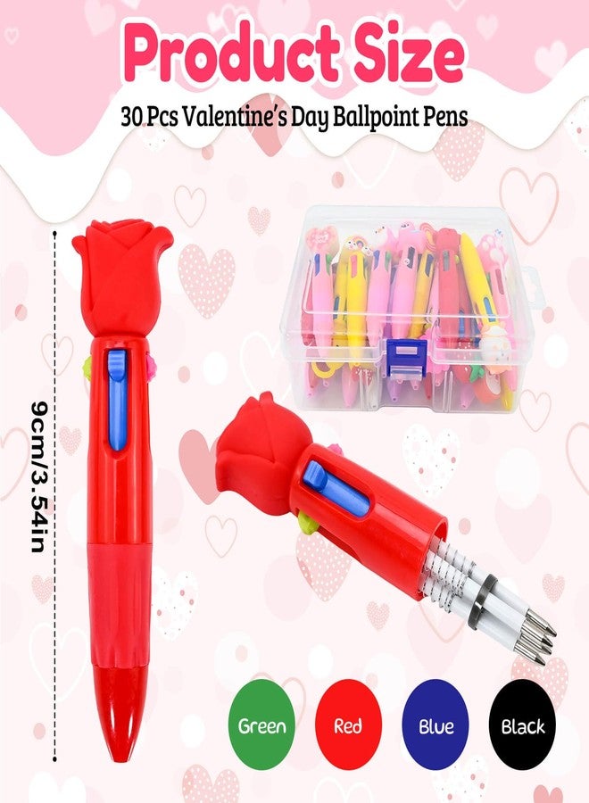 Feivando 30 Pcs Valentine's Day Multicolor Pens Bulk 4 Colors in One Retractable 0.7mm Fun Animal Ballpoint Pens Valentines Stationery for Holiday Party Favors Office Supplies - Image 2