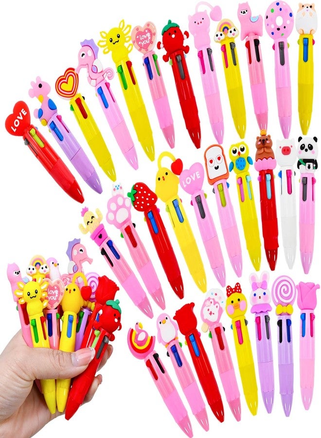 Feivando 30 Pcs Valentine's Day Multicolor Pens Bulk 4 Colors in One Retractable 0.7mm Fun Animal Ballpoint Pens Valentines Stationery for Holiday Party Favors Office Supplies - Image 1
