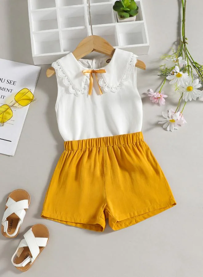 تايك تو مجموعة من بلوزة بدون أكمام بياقة دانتيل وشورت للأطفال
