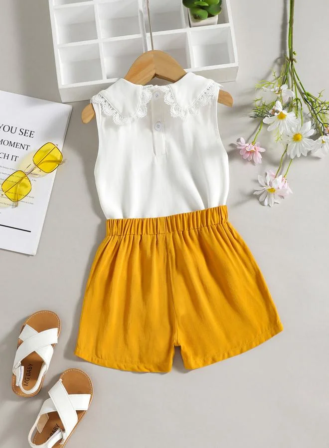 تايك تو مجموعة من بلوزة بدون أكمام بياقة دانتيل وشورت للأطفال