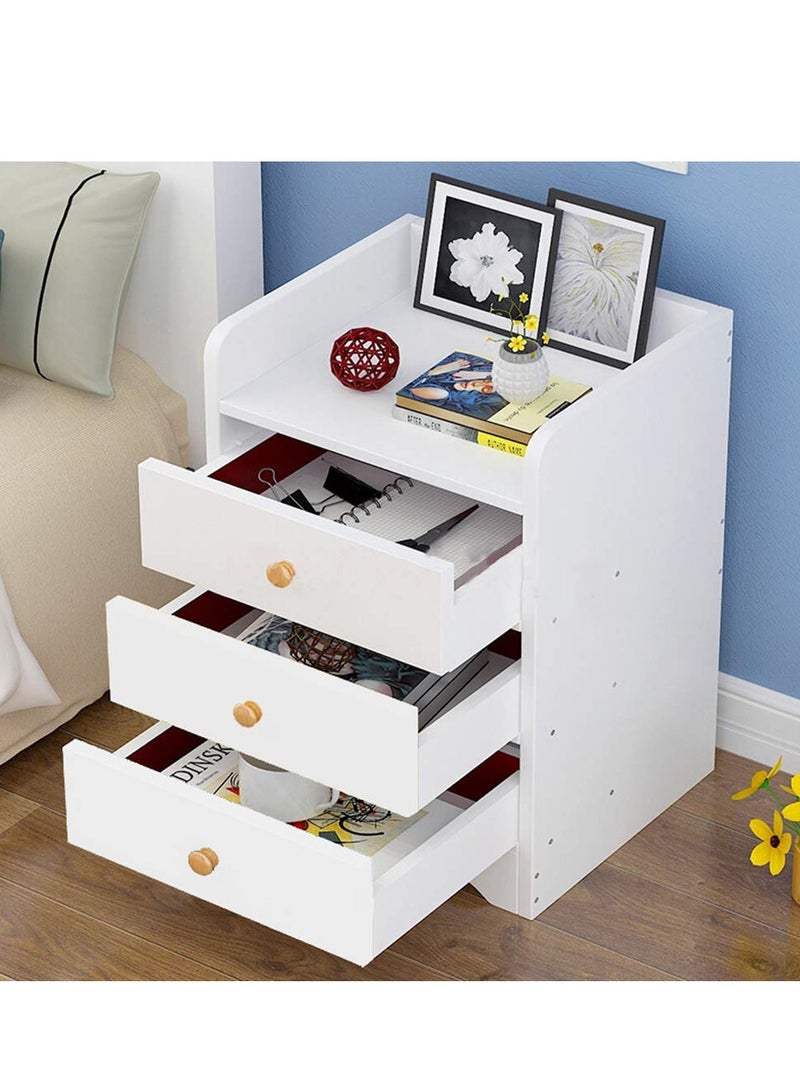 جالاكسي ديزاين طاولة سرير جانبية من جالاكسي مع خزانة تخزين على شكل برج تحتوي على 3 أدراج – سهلة التركيب، متينة وقوية، باللون الأبيض - Image 1