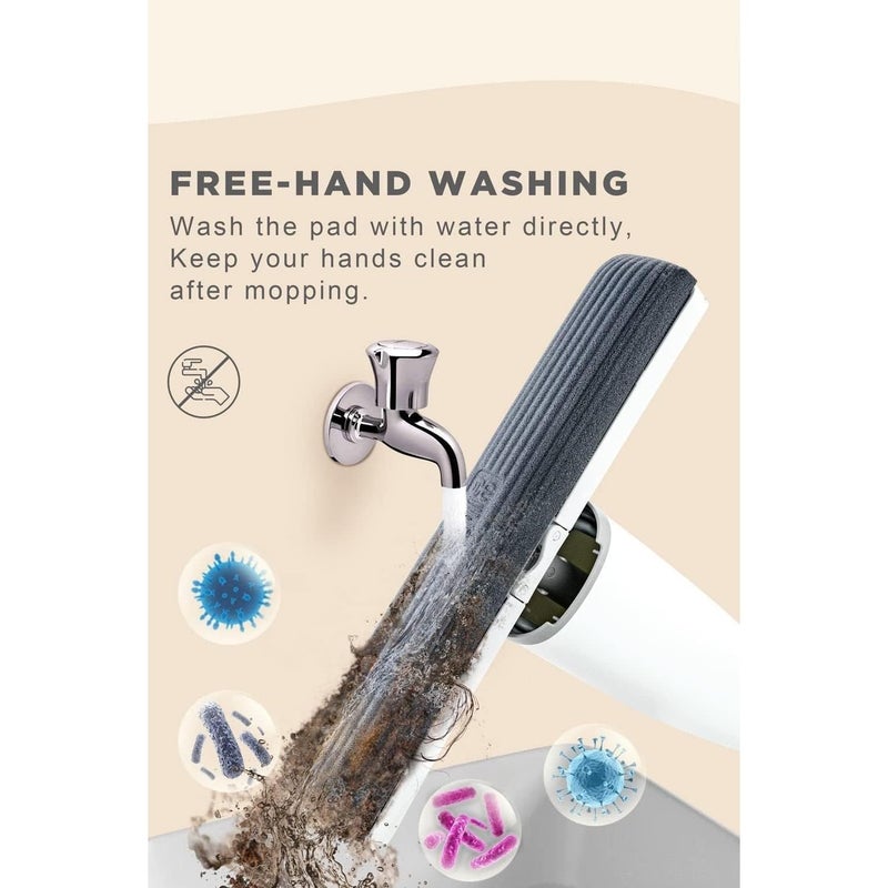 BKSMD Adjustable Self Squeezing Mop Easily Floor Cleaning Automatic SelfWringing Wet Dry Squeeze Roller Mop Long Handle Bucket Less Mop Sponge Cleaner Pack of 1 - Image 2