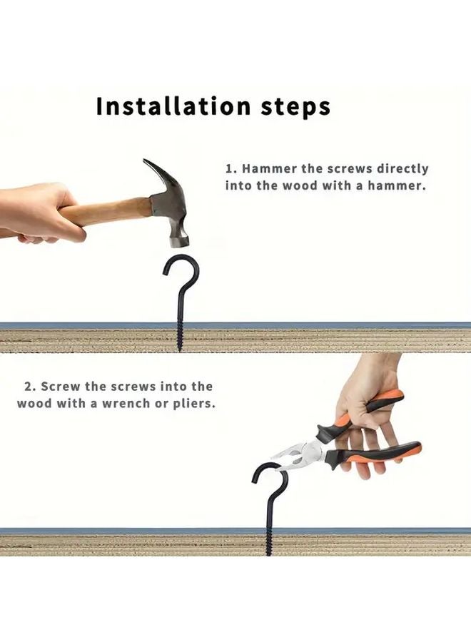 60pcs Black Steel Self Tapping Screw Hooks for Hanging Plants Lights Towels Indoor Outdoor - Image 4