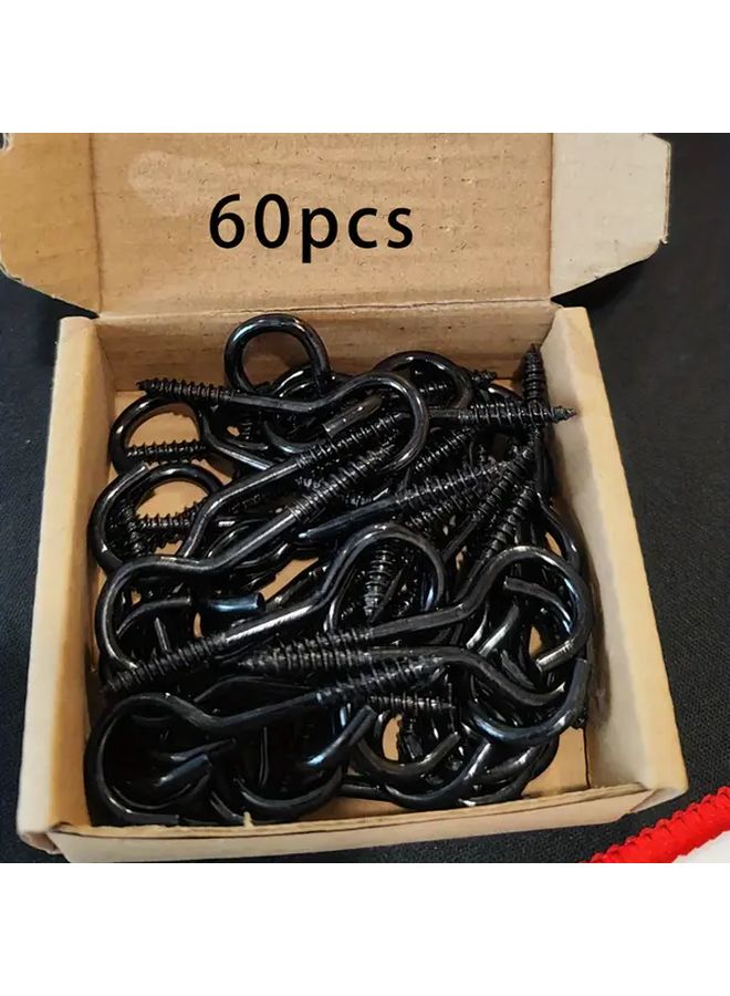 60pcs Black Steel Self Tapping Screw Hooks for Hanging Plants Lights Towels Indoor Outdoor - Image 1