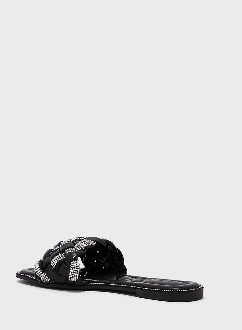 Truffle Metallic Weaved Strap Flat Sandal