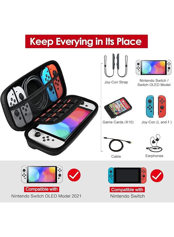 Another30 حقيبة حمل لجهاز نينتندو سويتش/ سويتش أوليد بوكيمون سكارليت والبنفسجي، حقيبة سفر صلبة محمولة واقية، حقيبة واقية لوحدة التحكم والملحقات (أسود) - Image 2