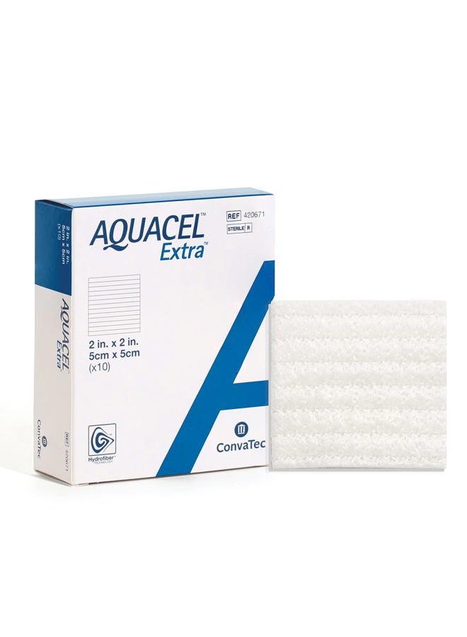 convatec AQUACEL Extra 2"x2" Hydrofiber Two-Dimensional Dressing, Soft Absorbent Non-Woven Wound Dressing, 420671, Box of 10 - Image 1
