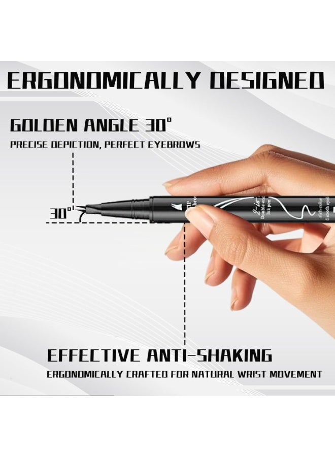 كيلا قلم حواجب منحني ذو طرفين، قلم حواجب أسود مع محدد عيون أسود 2 في 1 مزدوج، طرفان، ينشئان حواجب طبيعية تشبه الشعر، مقاوم للماء، مقاوم للتلطخ، يدوم طويلاً طوال اليوم - Image 3