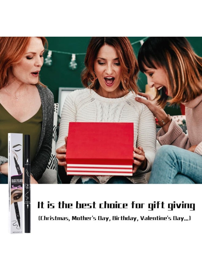 كيلا قلم حواجب منحني ذو طرفين، قلم حواجب أسود مع محدد عيون أسود 2 في 1 مزدوج، طرفان، ينشئان حواجب طبيعية تشبه الشعر، مقاوم للماء، مقاوم للتلطخ، يدوم طويلاً طوال اليوم - Image 5